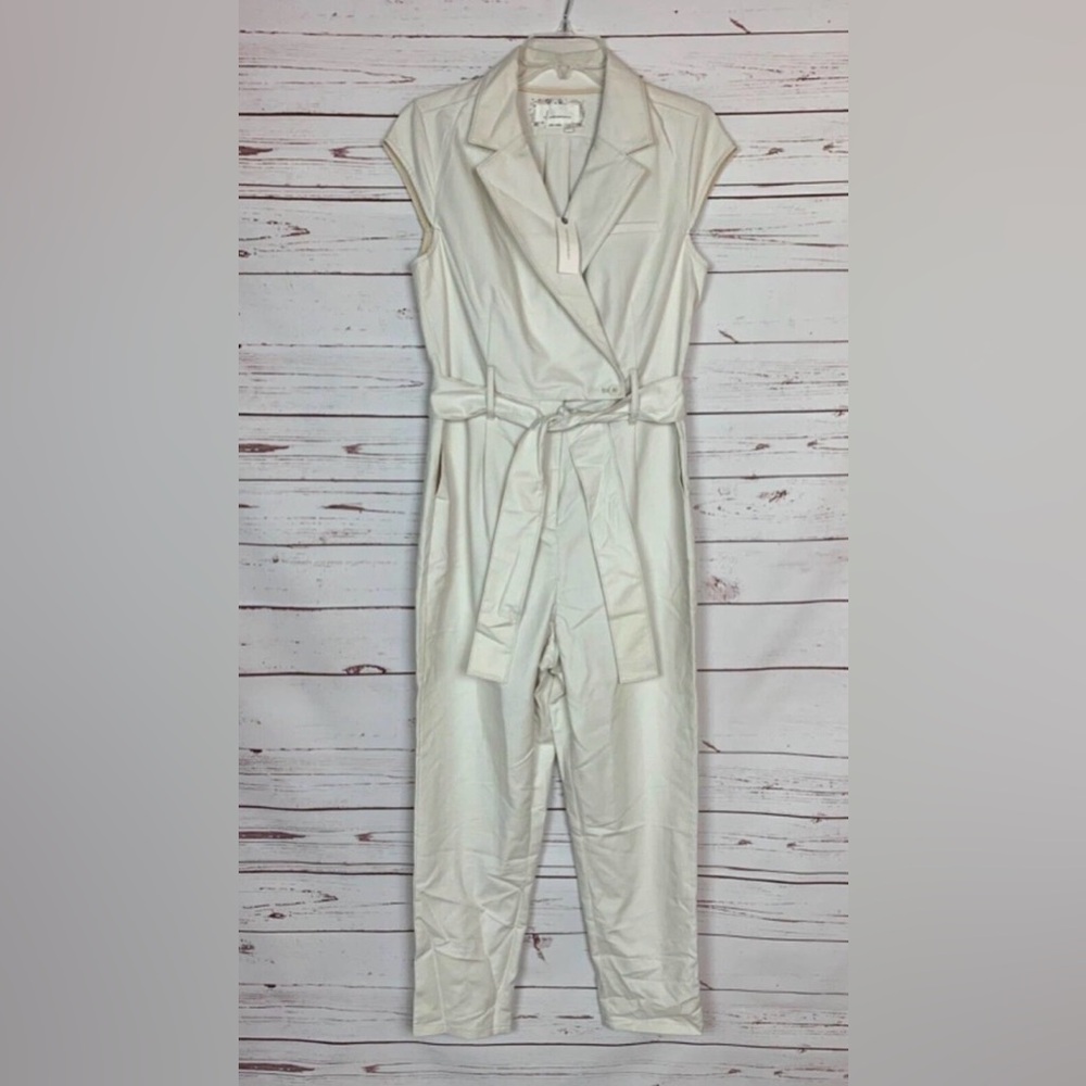 Anthropologie Cap Sleeve Cream Jumpsuit with Belt